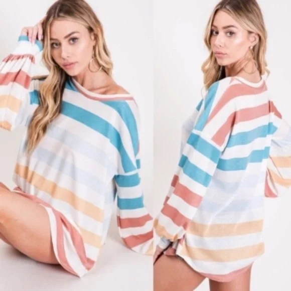 020 Cozy Colorful Striped Long Sleeve Top - Picture 3 of 4